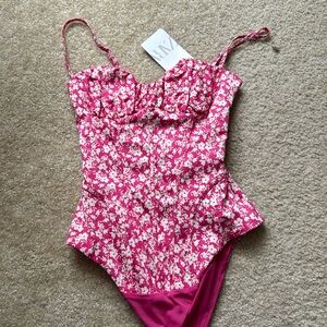 Zara pink and white floral bustier bodysuit